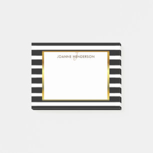 Chicsvarten & vit görar randig guld- monogramnamn post-it block
