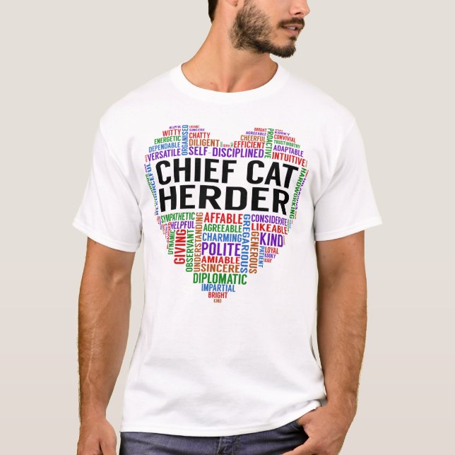 Chief Cat Herder Heart T Shirt (Framsida)