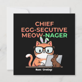 Chief Egg-secutive Meow-Nager Funny Easter Cat  Inbjudningar