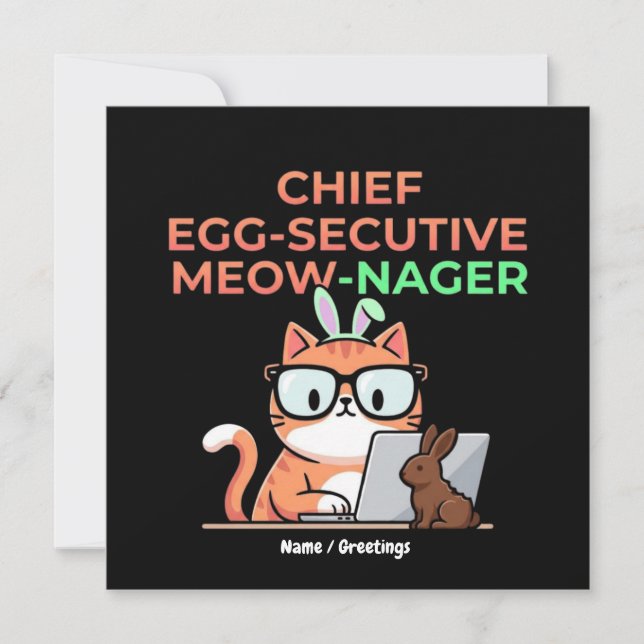 Chief Egg-secutive Meow-Nager Funny Easter Cat  Inbjudningar (Framsida)