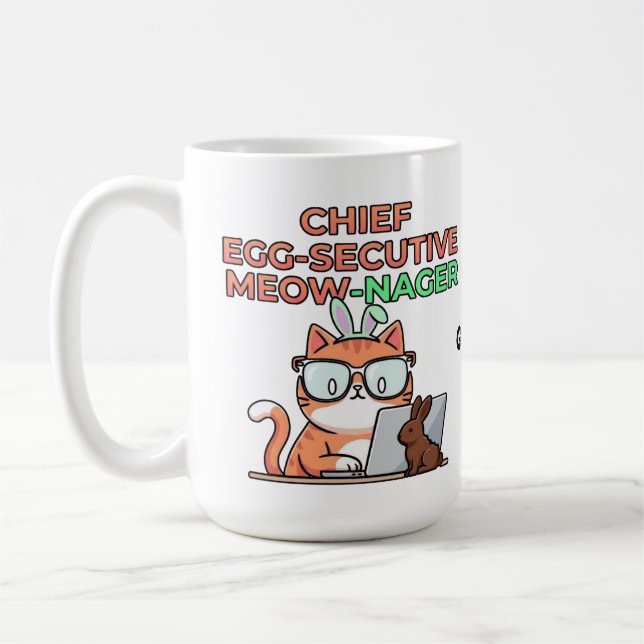 Chief Egg-secutive Meow-Nager Funny Easter Cat  Kaffemugg (Vänster)