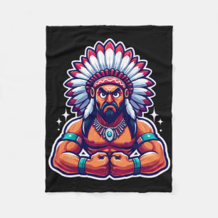 Chief Indian Flexing Muscles Fläkt Älskare Bodybui Fleecefilt