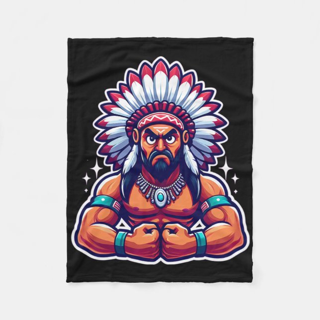 Chief Indian Flexing Muscles Fläkt Älskare Bodybui Fleecefilt (Framsidan)