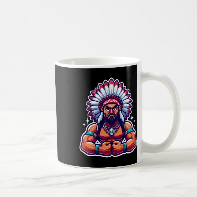 Chief Indian Flexing Muscles Fläkt Älskare Bodybui Kaffemugg (Höger)