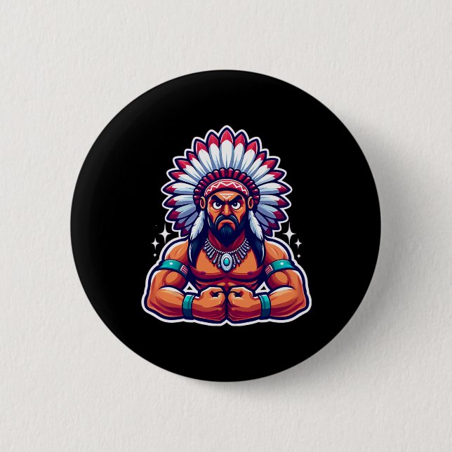 Chief Indian Flexing Muscles Fläkt Älskare Bodybui Knapp (Framsida)
