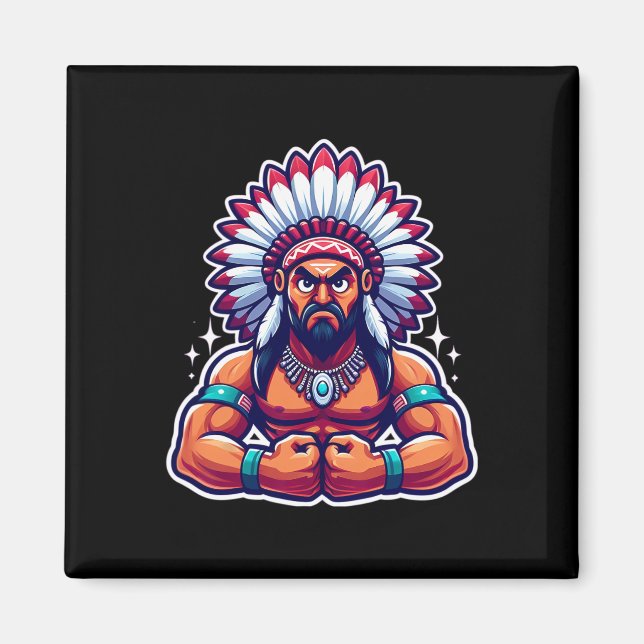 Chief Indian Flexing Muscles Fläkt Älskare Bodybui Magnet (Framsidan)