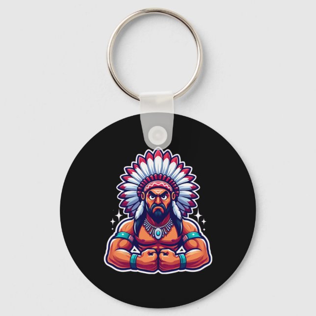 Chief Indian Flexing Muscles Fläkt Älskare Bodybui Nyckelring (Framsida)