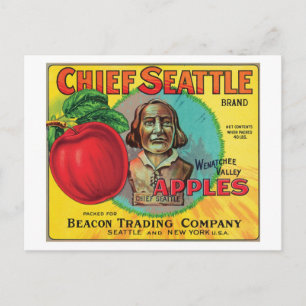 Chief Seattle Vintage Apples-etikett Vykort
