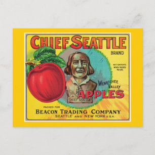 Chief Seattle Vintage Apples-etikett Vykort