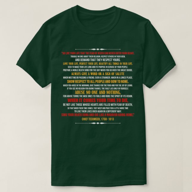 Chief Tecumseh quotLive Din livsokvot-Dikt T Shirt (Design framsida)