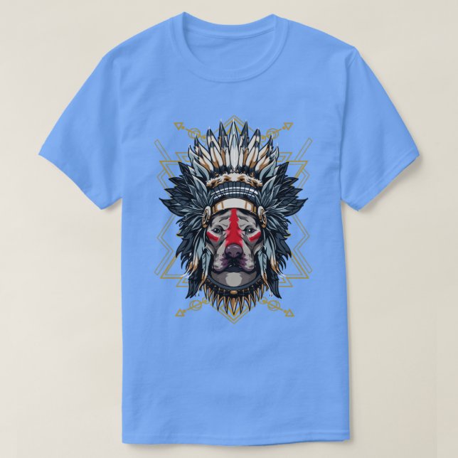 Chieftain Pitbull Hund Indian Headdress Warrior T Shirt (Design framsida)