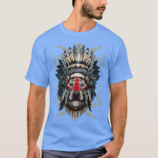 Chieftain Pitbull Hund Indian Headdress Warrior T Shirt