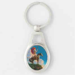 Chieftess Female Native Indian Ovalt Silverfärgad Nyckelring