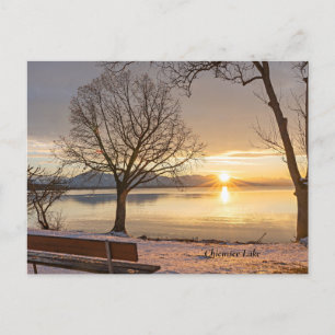 Chiemsee sjö, solnedgång, vykort