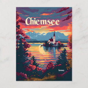 Chiemsee Tyskland vintage art Vykort