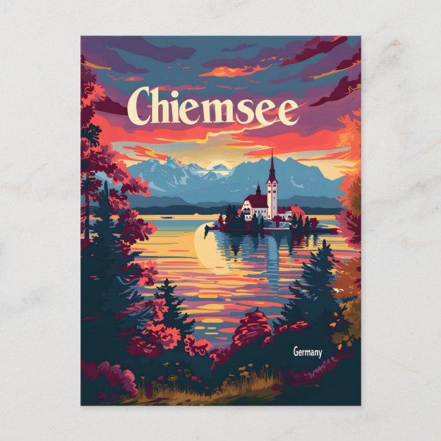 Chiemsee Tyskland vintage art Vykort (Framsida)