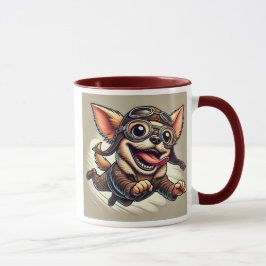 Chien Chihuahua aviateur dans les airs. Mugg