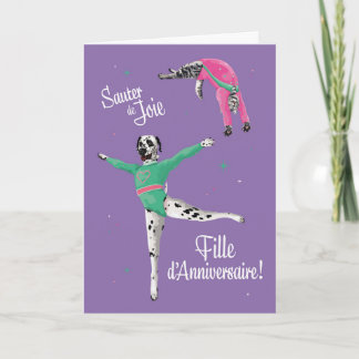 Chien et chatta gymnast sautent anniversaire kort