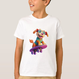 Chien mignon sur skateboard avec lunettes colorées t shirt