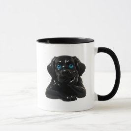 Chien noir cartoon pensif en 3D. Mugg