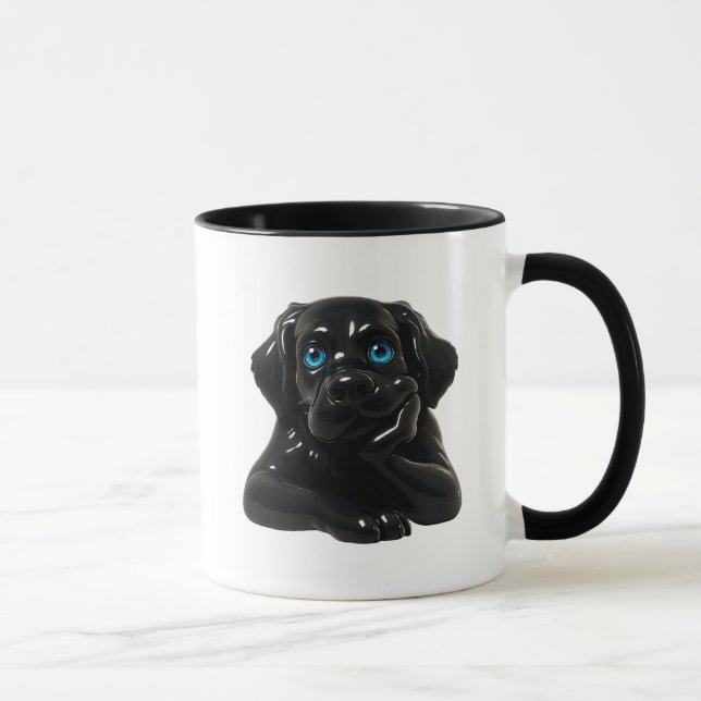 Chien noir cartoon pensif en 3D. Mugg (Höger)