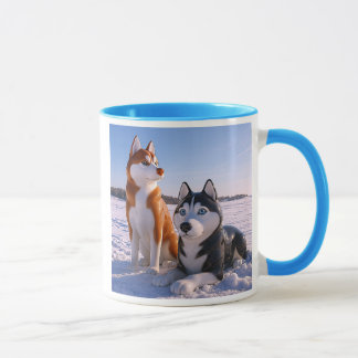 Chiens Huskys dans un paysage enneigé. Mugg