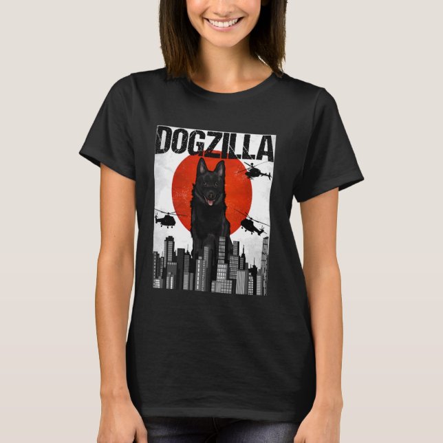 Chienzilla Dogzilla Japansk Schipperke T Shirt (Framsida)