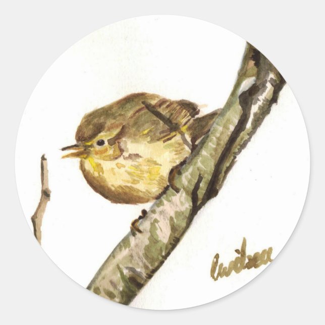 Chiffchaff emblem runt klistermärke (Framsida)