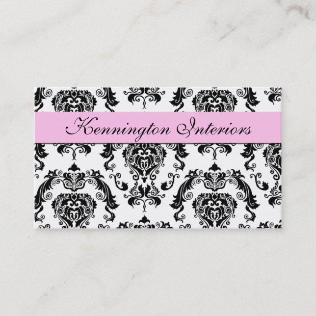 Chiffon Rosa Black Damask Snöre Affärskort Visitkort (Framsida)