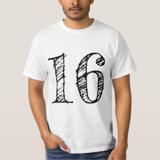 chiffre 16 numéro seize manuscrit géant t shirt