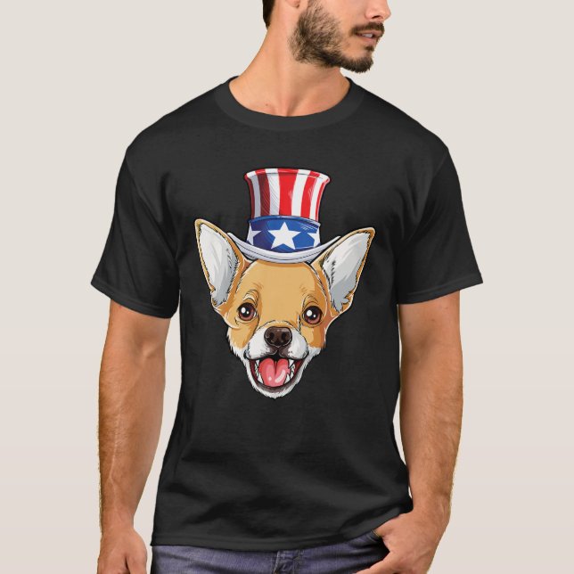Chihuahua 4:e juli, farbror Sam Manar, Amerikanska T Shirt (Framsida)