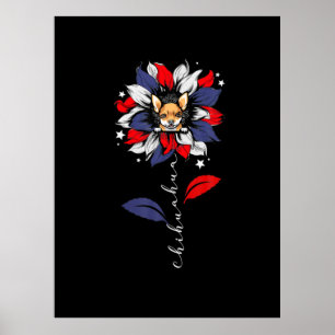 Chihuahua 4:e juli Solrosotisk patriotisk Poster