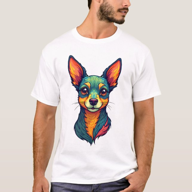 Chihuahua  Abstrakt målning  Färg  Sött Hund (4) T Shirt (Framsida)