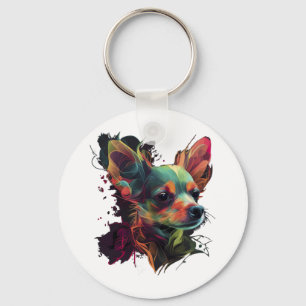 Chihuahua Abstrakt Painting Färg Cute Hund Nyckelring