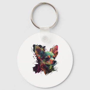 Chihuahua Abstrakt Painting Färg Cute Hund Nyckelring