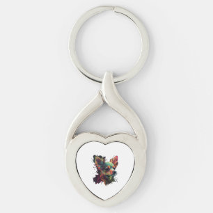 Chihuahua Abstrakt Painting Färg Cute Hund Twisted Heart Silverfärgad Nyckelring