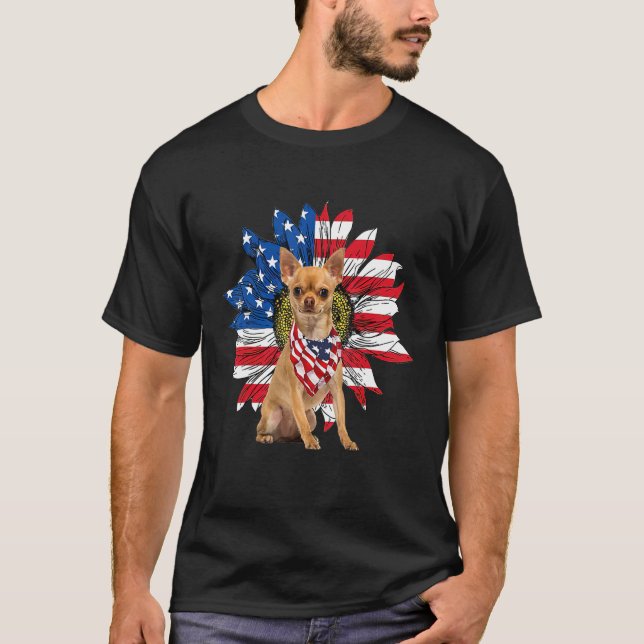 Chihuahua American Flag Sunflower Dog Lovers 4th O T Shirt (Framsida)