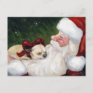 "Chihuahua and Santa"-Hund Art julvykort Helg Vykort