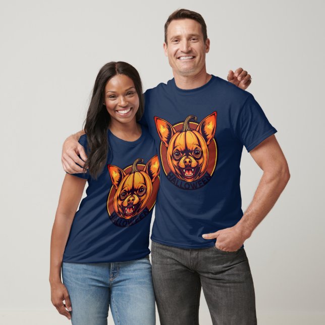 Chihuahua-Ansiktad Pumpa Halloween T-Shirt (Unisex)