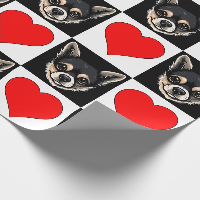 Chihuahua Ansikte Heart Mönster Cute Puppy Gift Presentpapper (Hörn)
