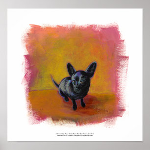 Chihuahua art söt svart hund originalmålning poster
