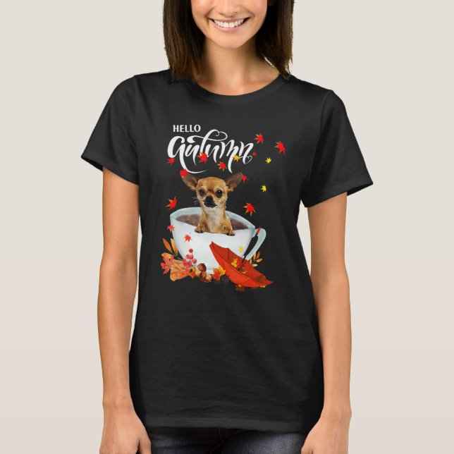 Chihuahua Autumn Dog And Coffee Fall Thanksgiving  T Shirt (Framsida)