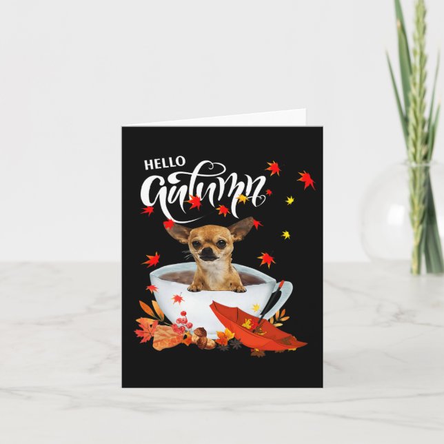Chihuahua Autumn Hund och kaffefall Thanksgiving Kort (Framsida)