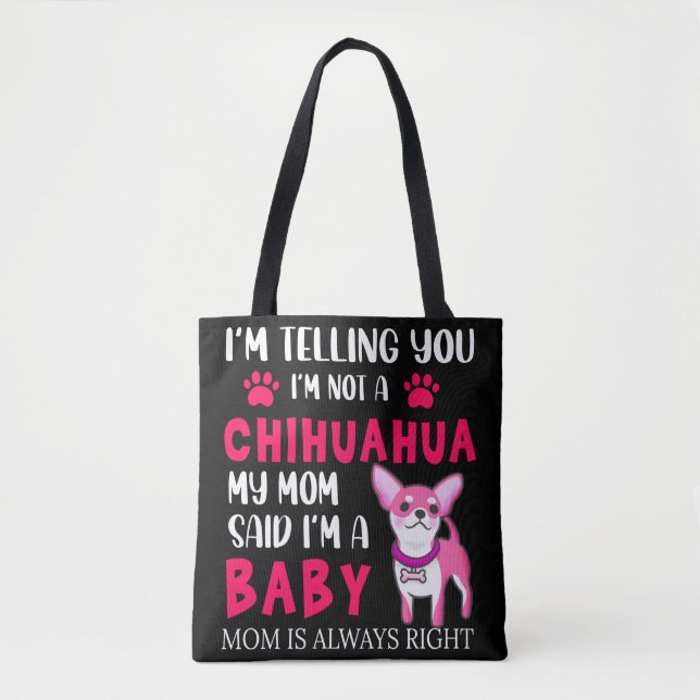 "CHIHUAHUA BABY" MAMMA TOTE. TOTE BAG TYGKASSE (Framsida)