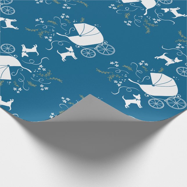 Chihuahua Baby Shower Blue Boy Hund Presentpapper (Hörn)
