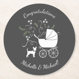 Chihuahua Baby Shower Gender Neutral Cute Underlägg Papper Rund