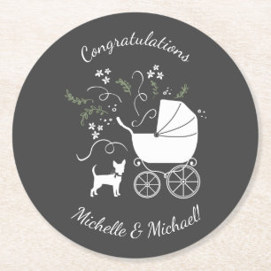 Chihuahua Baby Shower Gender Neutral Cute Underlägg Papper Rund