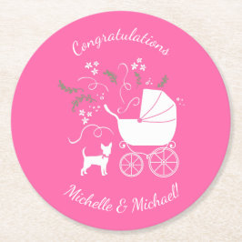 Chihuahua Baby Shower Rosa Girl Hund Underlägg Papper Rund