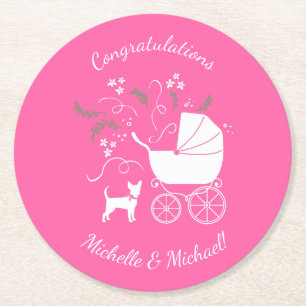 Chihuahua Baby Shower Rosa Girl Hund Underlägg Papper Rund