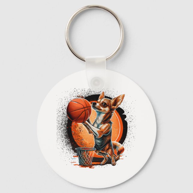 Chihuahua Basketball Player Sport Dunk Nyckelring (Framsida)